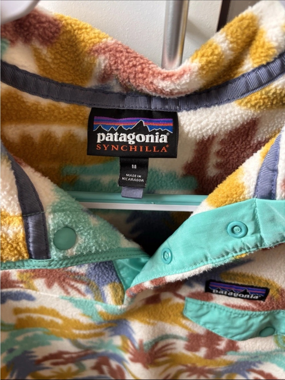 Patagonia Teddy Jacket - Teal, Mustard, Rust & Cream Palm Print - Picture 3 of 4